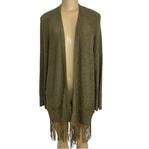 Michael Kors Women's Size M Safari Green Open Fringe Cardigan Wrap Sweater NWT